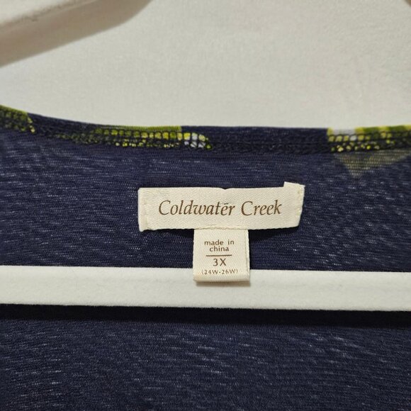 COLDWATER CREEK NAVY FLORAL SURPLUS RUCHED LINED LONG SLEEVE TOP BLOUSE  3X - Picture 5 of 5